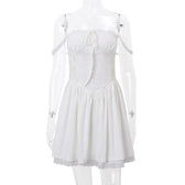 Lace hem lace up ruched backless square neck mini dress 8