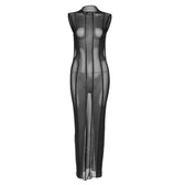 Sleeveless solid sheer mesh see through backless midi dress 2