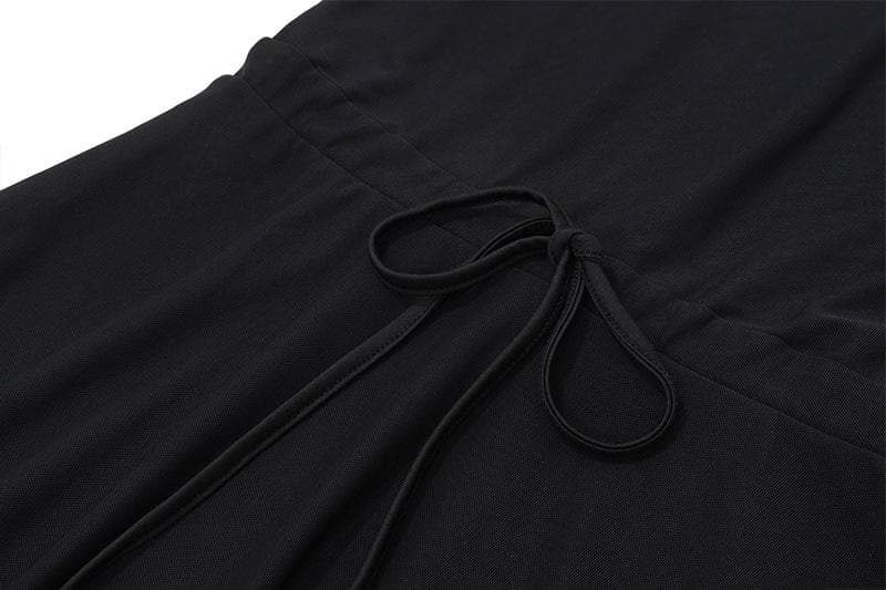 Long flared sleeve crewneck self tie mesh backless mini dress 6