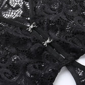 Lace gloves long sleeve button hollow out midi dress 6