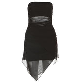 Mesh irregular solid backless tube mini dress 9