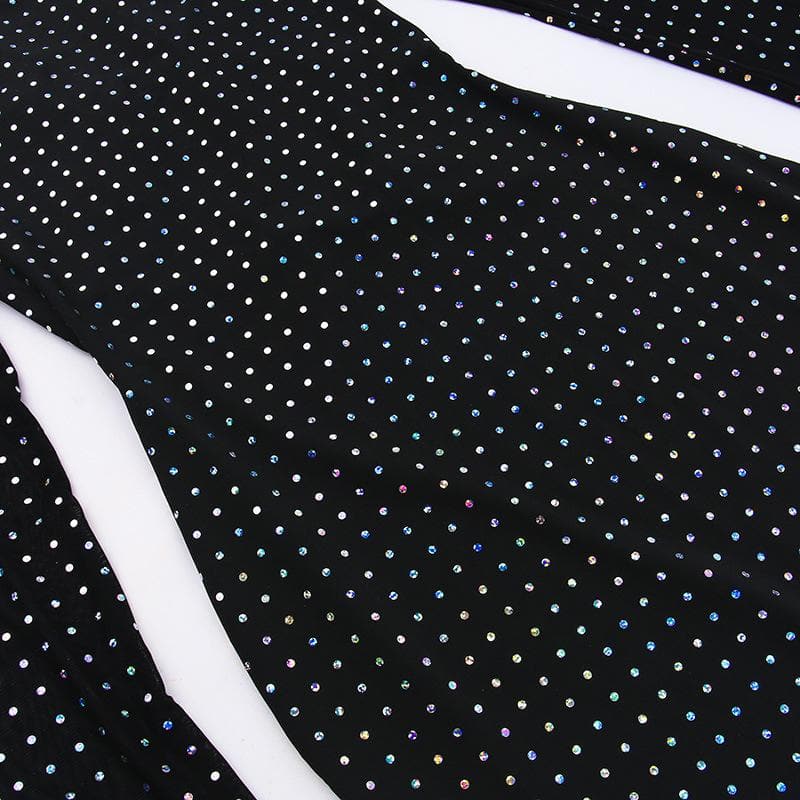 Polka dot contrast hollow out long sleeve mesh midi dress 7