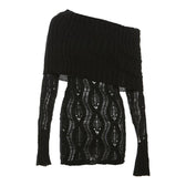 Crochet off shoulder long sleeve hollow out mini dress