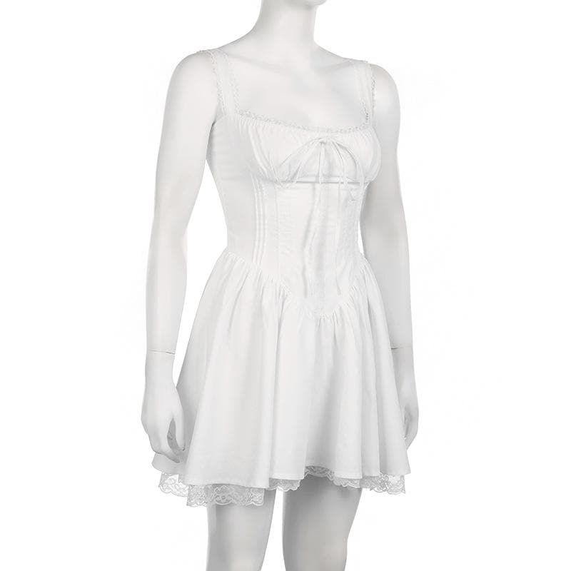 Zip-up lace hem ruched square neck backless solid mini dress 3