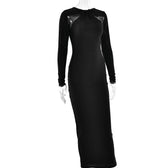 Long sleeve beaded zip-up hollow out patchwork maxi dress 5