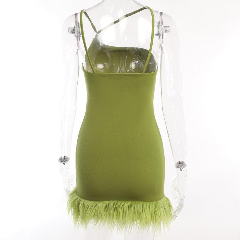 Solid irregular feather patchwork backless mini dress 4
