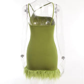 Solid irregular feather patchwork backless mini dress 4