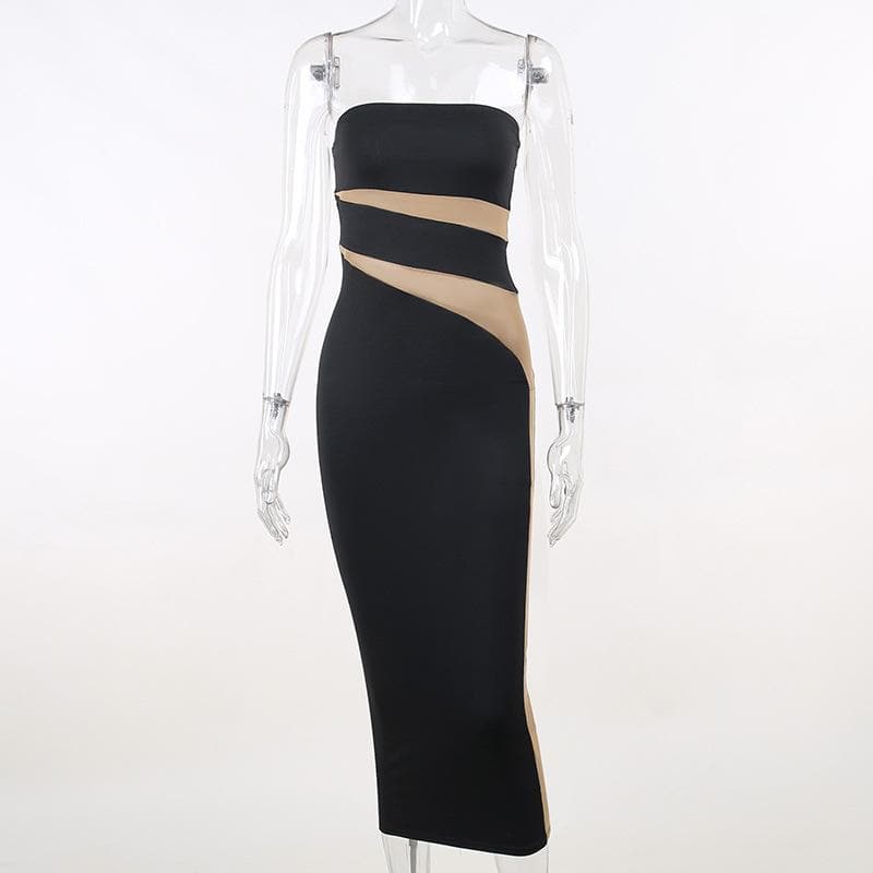 Mesh patchwork contrast irregular tube mini dress 3