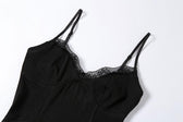 Lace hem solid v neck backless cami mini dress 5