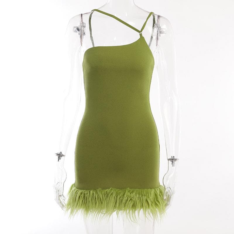 Solid irregular feather patchwork backless mini dress 2