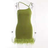 Solid irregular feather patchwork backless mini dress 2
