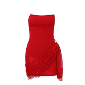 Irregular ruched backless lace up bustier tube mini dress 4