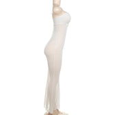 Mesh see through o ring hollow out backless tube maxi dress 5