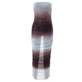 Gradient sheer mesh see through ruched tube maxi dress 2