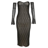 Lace gloves sweetheart neck backless tube midi dress 2