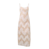 Lace u neck zip-up backless self tie cami midi dress 9
