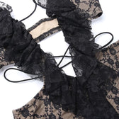 Cross front backless hollow out lace hem contrast mini dress 6