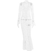 Lace see through long sleeve v neck solid maxi dress 4