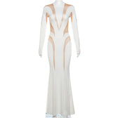 Crewneck long sleeve mesh patchwork maxi dress 5