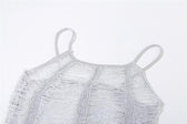 Crochet hollow out solid backless square neck cami mini dress 4