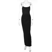 Cross back lace up square neck backless self tie slit maxi dress 3