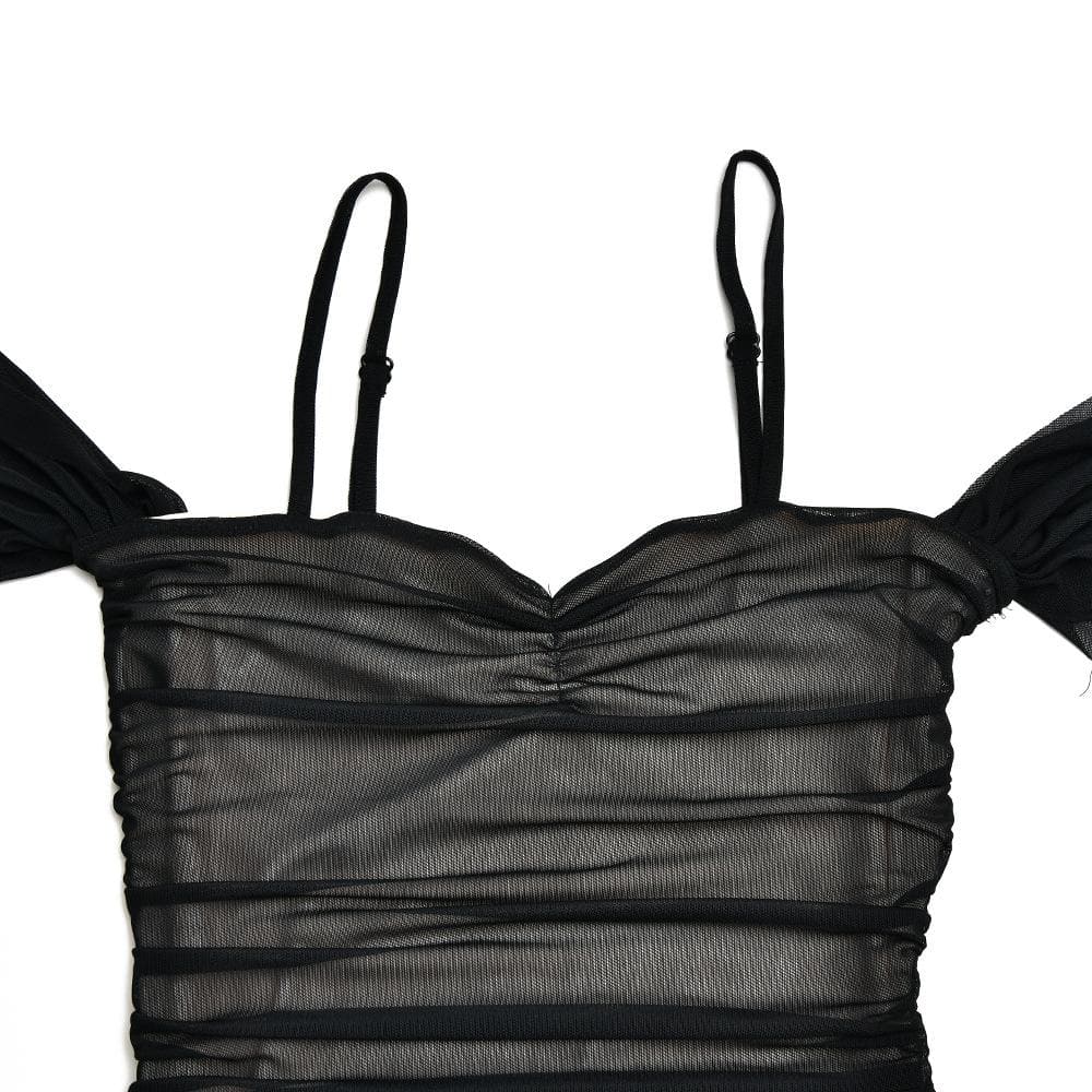Mesh off shoulder ruched patchwork backless maxi dress 9