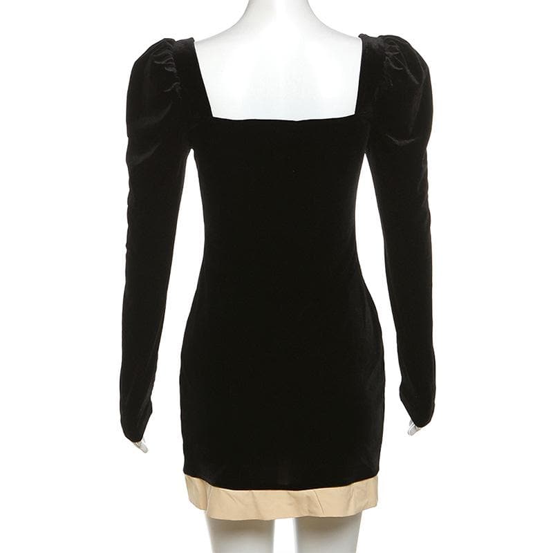 Smocked patchwork ruched contrast long sleeve velvet mini dress 3