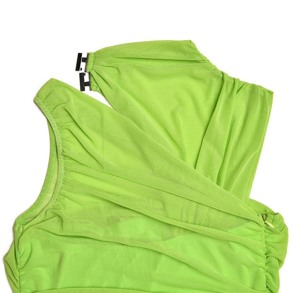Sleeveless irregular hollow out mesh knotted ruched mini dress 7