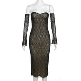 Lace gloves sweetheart neck backless tube midi dress 3