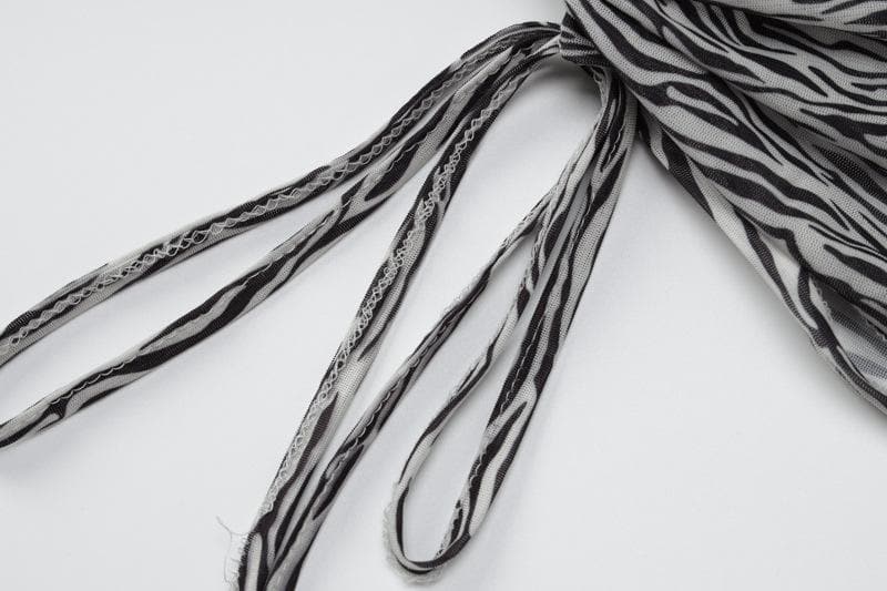 Zebra print hollow out irregular long sleeve sheer mesh see through mini dress 7