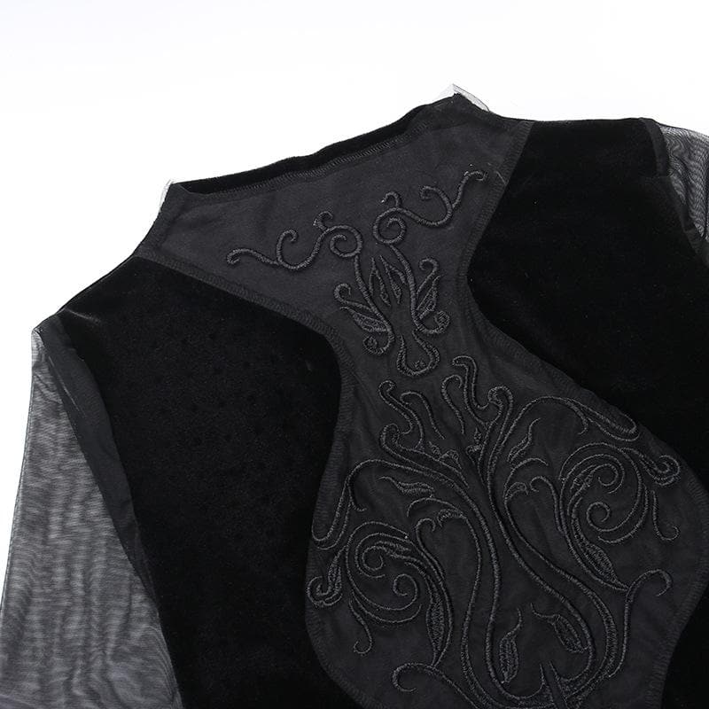 Mesh crewneck long sleeve see through embroidery mini dress 6
