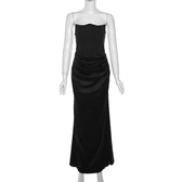 Corset solid ruched backless tube maxi dress 2