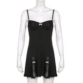 Low cut bowknot lace ruffled cami A line dress 4