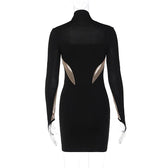 Mesh patchwork contrast gloves high neck mini dress 4
