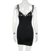Beaded hollow out v neck backless plaid cami mini dress 3