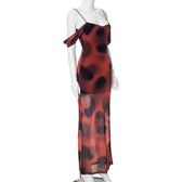 Polka dot mesh contrast off shoulder ruched cami maxi dress 7