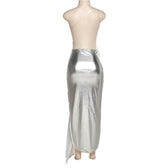 Metallic one shoulder irregular backless maxi dress 3