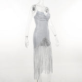 Solid ruched textured glitter tassels backless mini dress 7