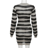Crochet striped contrast long sleeve crewneck mini dress 5