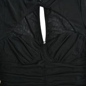 Hollow out ruched mesh long sleeve zip-up button mini dress 8