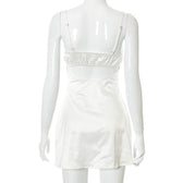 Lace hem satin ruched hollow out backless cami mini dress 4