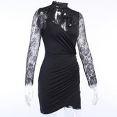 Hem lace low-cut high neck ruched midi dress 7