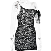 Lace contrast irregular self tie backless mini dress 3