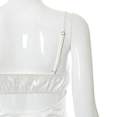 Lace hem satin ruched hollow out backless cami mini dress 8