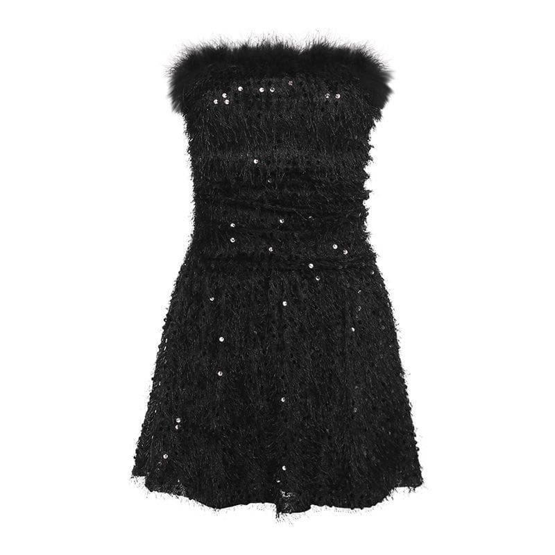 Textured glitter backless feather tube mini dress 3