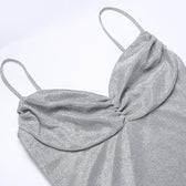Solid ruched textured glitter tassels backless mini dress 4