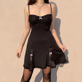Low cut bowknot lace ruffled cami A line dress 2