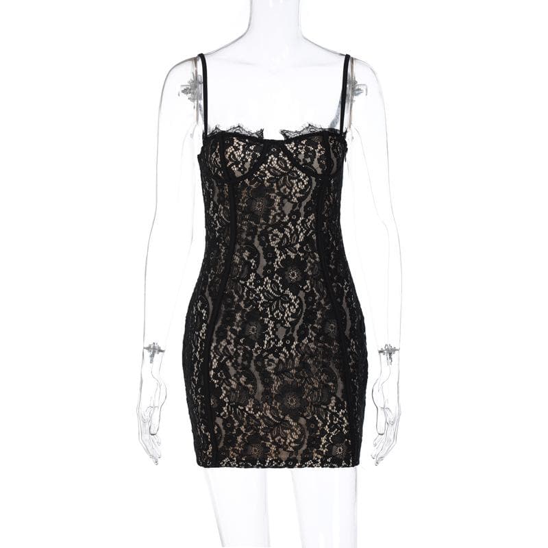 Lace contrast zip-up backless cami mini dress 8