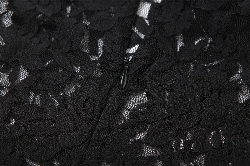 Lace solid zip-up see through sleeveless backless maxi dress 7