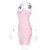 Beaded solid square neck backless cami mini dress 3